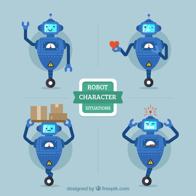 Vector gratuito colección de robots planos con diferentes poses