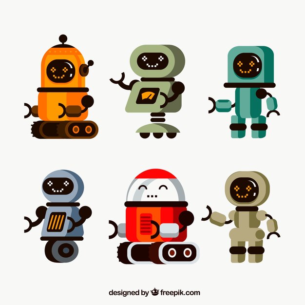 Colección de robots planos con diferentes poses