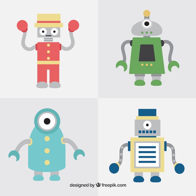 Vector gratuito colección de robots planos con diferentes poses