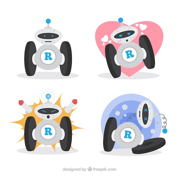 Vector gratuito colección de robots planos con diferentes poses