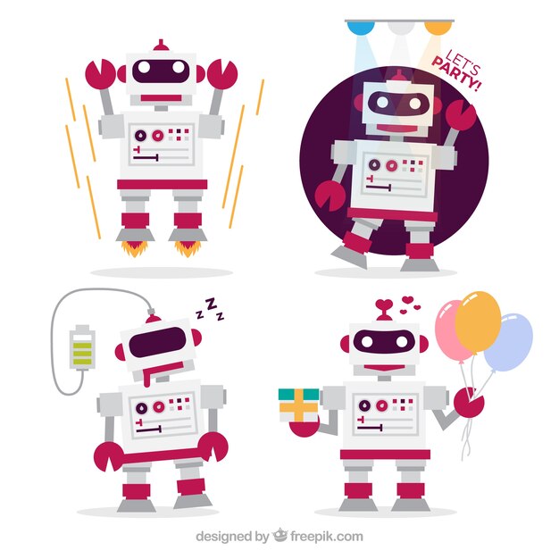 Colección de robots planos con diferentes poses
