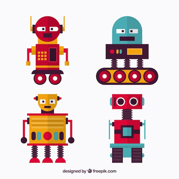 Vector gratuito colección de robots planos con diferentes poses