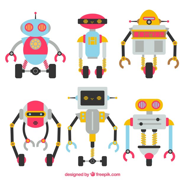Colección de robots planos con diferentes poses 