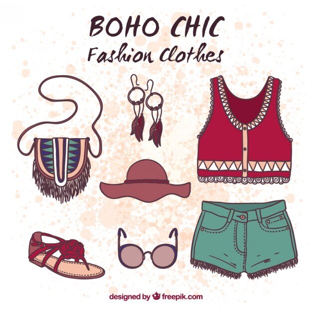 Vector gratuito colección de ropa y accesorios boho dibujados a mano 