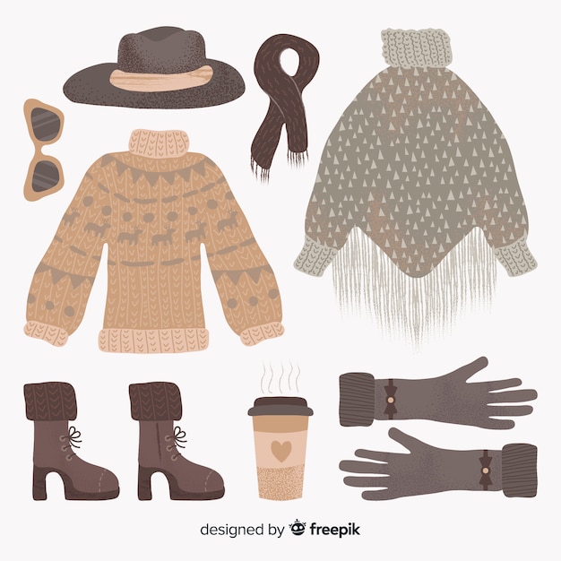 Vector gratuito colección de ropa y accesorios de invierno