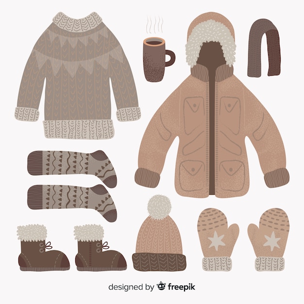 Vector gratuito colección de ropa y accesorios de invierno