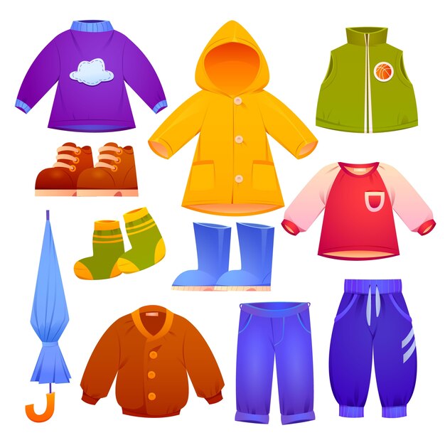 Colección de ropa infantil de otoño e invierno de dibujos animados.