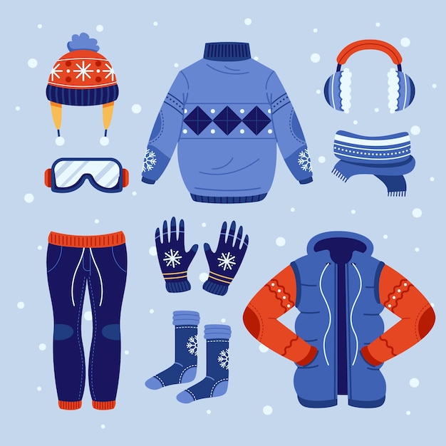 Colección de ropa de invierno acogedora de diseño plano