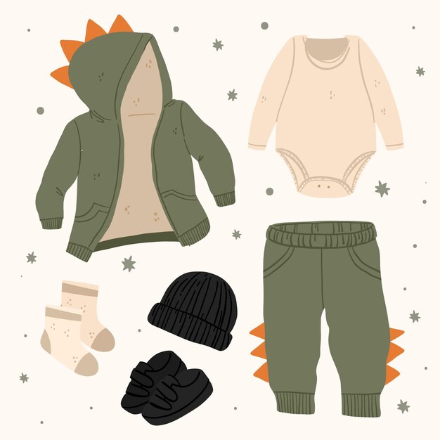 Colección de ropa de invierno y básicos dibujados a mano