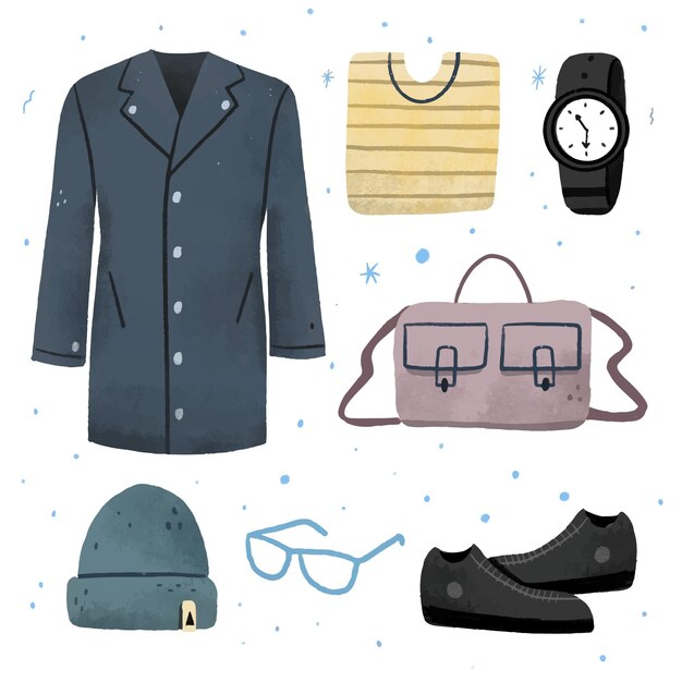 Colección de ropa de invierno y básicos dibujados a mano