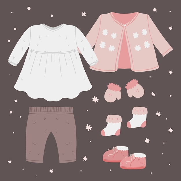 Colección de ropa de invierno y básicos dibujados a mano