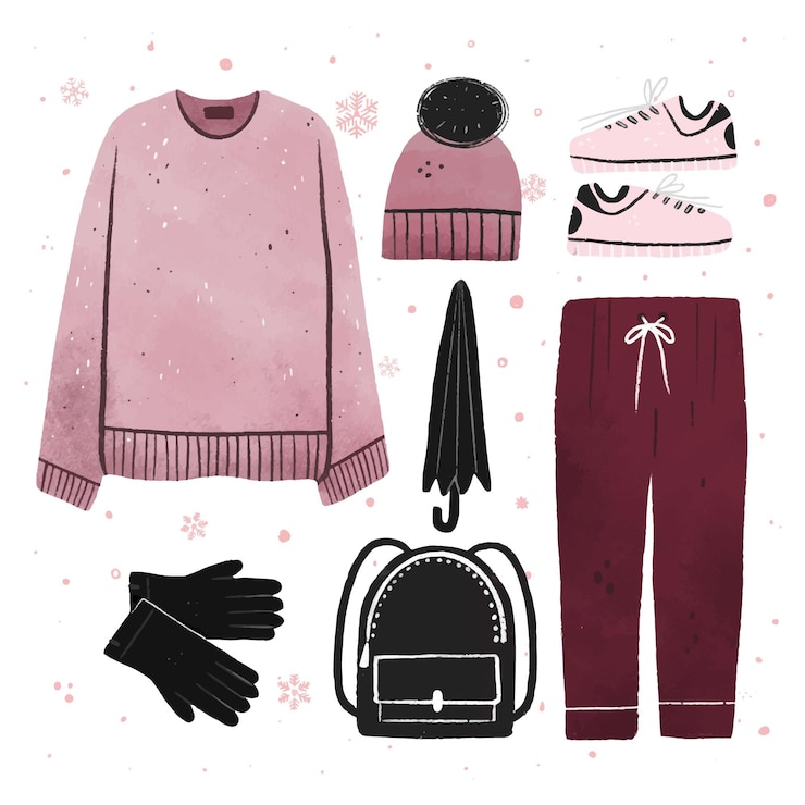 Vector gratuito colección de ropa de invierno y básicos dibujados a mano
