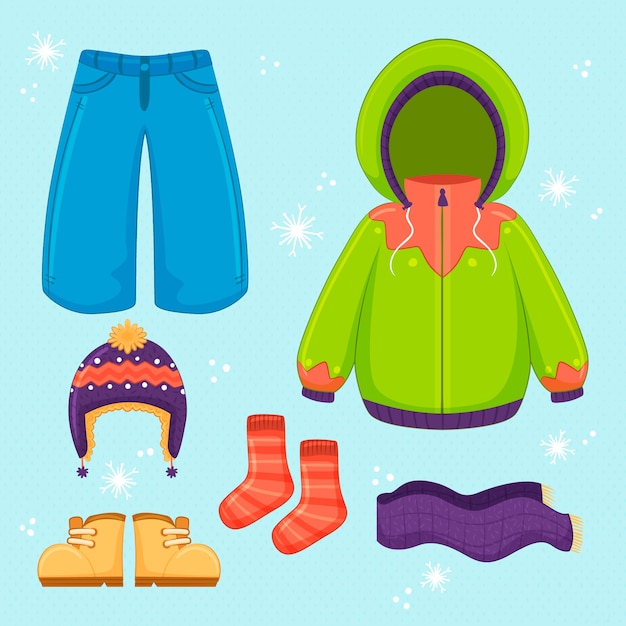 Colección de ropa de invierno y básicos dibujados a mano