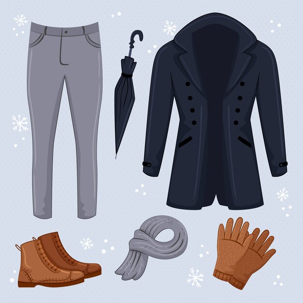 Colección de ropa de invierno y básicos dibujados a mano