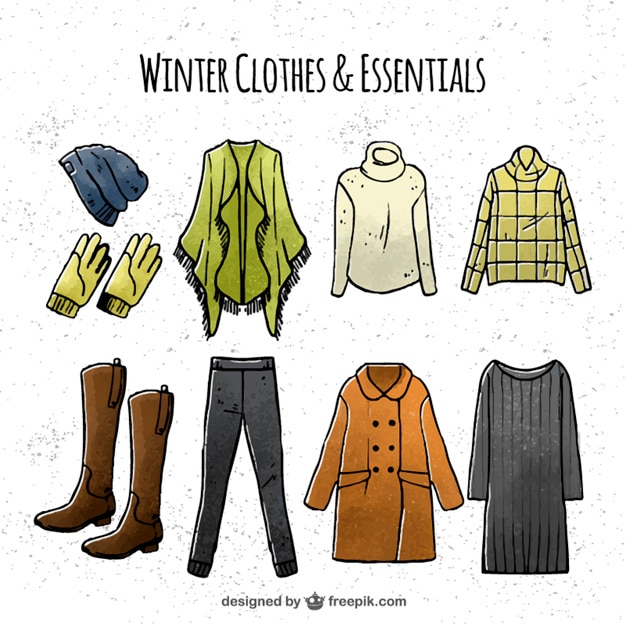 Colección de ropa de invierno dibujada a mano