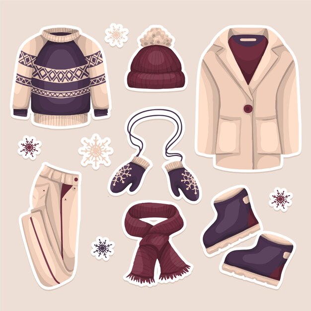 Colección de ropa de invierno dibujada a mano