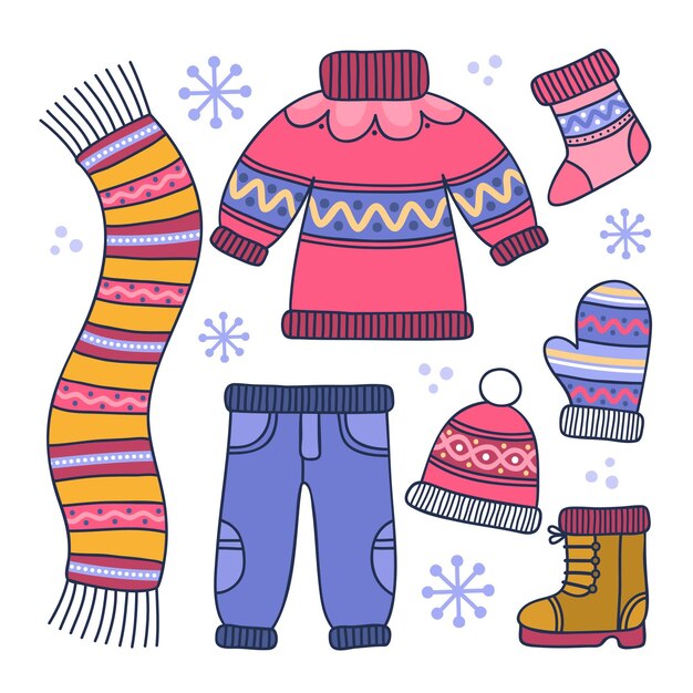 Colección de ropa de invierno dibujada