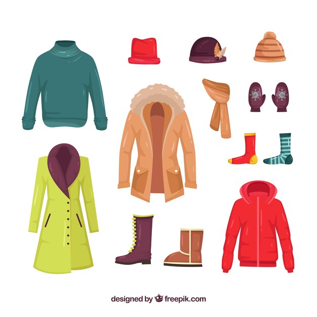 Colección de ropa de invierno en diseño flat
