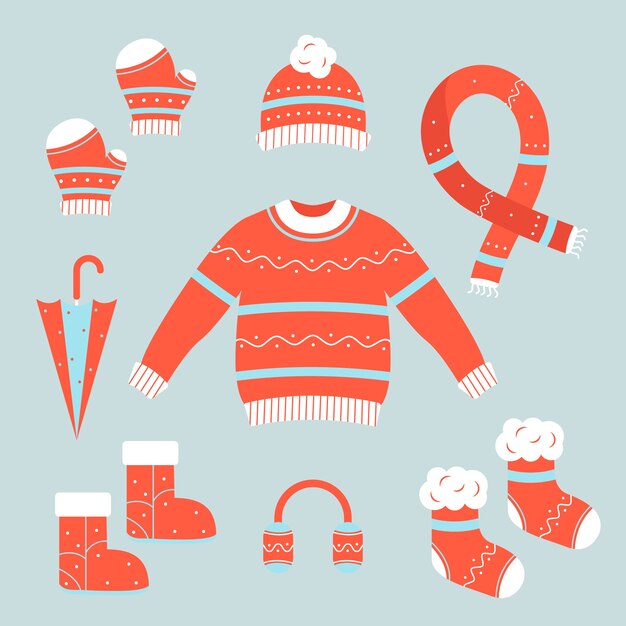 Colección de ropa de invierno de diseño plano