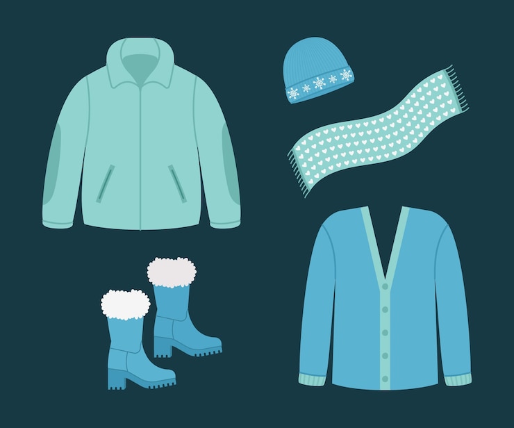Vector gratuito colección de ropa de invierno plana y básicos dibujados a mano.