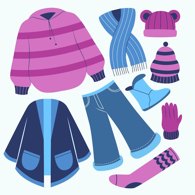 Vector gratuito colección de ropa de invierno plana y básicos dibujados a mano.