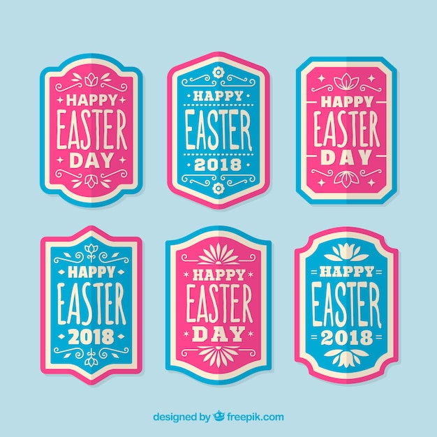 Colección rosa y azul de etiquetas de pascua