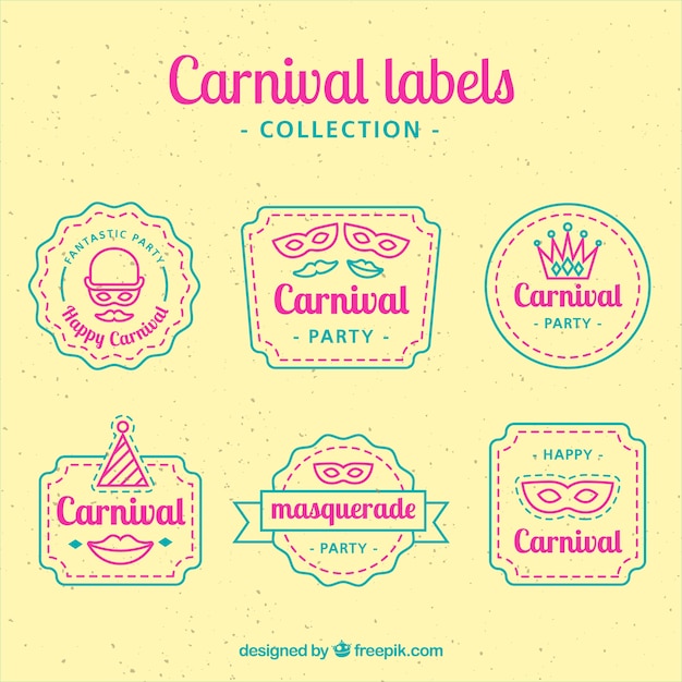 Vector gratuito colección rosa y verde de etiquetas de carnaval