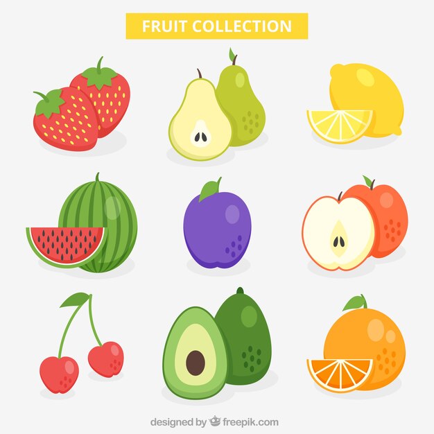 Colección sabrosa de frutas en diseño plano