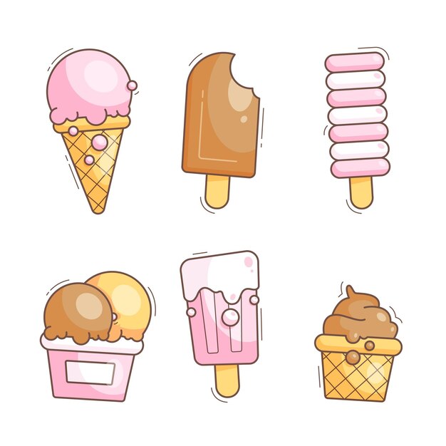Colección de sabrosos helados dibujados a mano