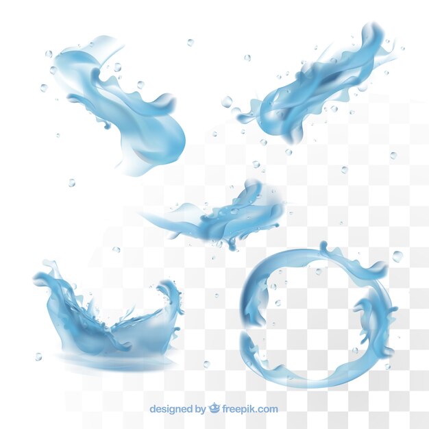 Colección de salpicaduras de agua en estilo realista sin fondo