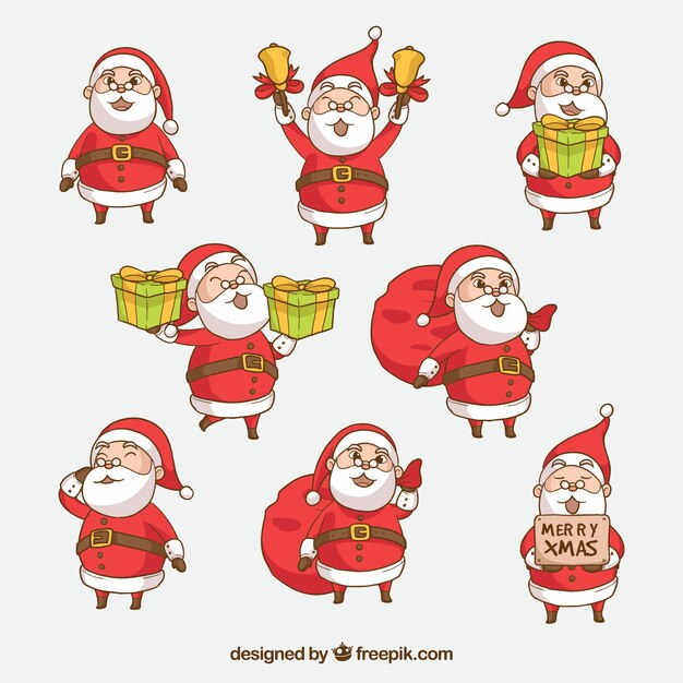 Colección de santa claus dibujados a mano 