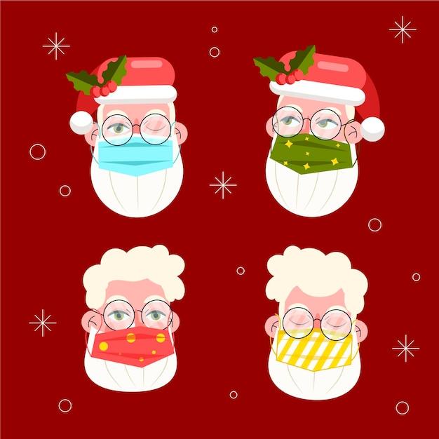 Vector gratuito colección de santa claus con mascarilla