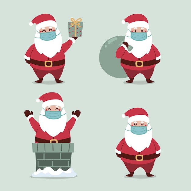 Vector gratuito colección de santa claus con mascarilla