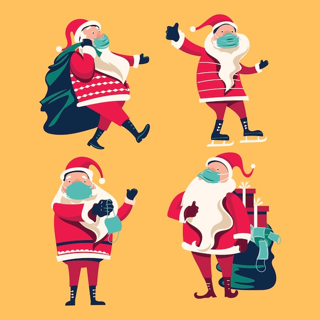 Vector gratuito colección de santa claus con mascarilla