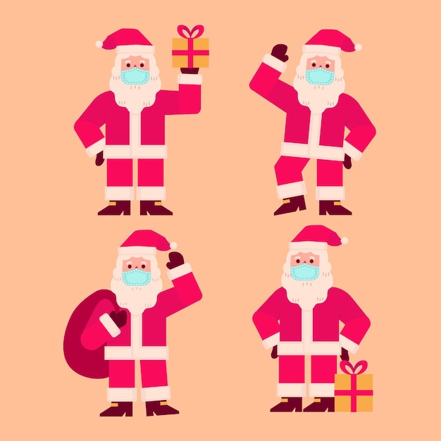 Vector gratuito colección de santa claus con mascarilla