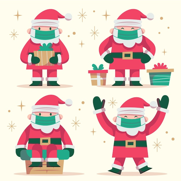 Vector gratuito colección de santa claus con mascarilla