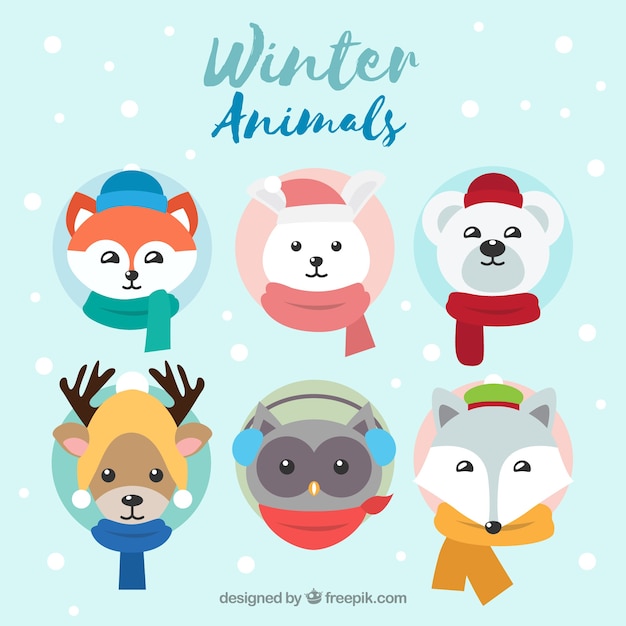 Vector gratuito colección de seis animales de invierno