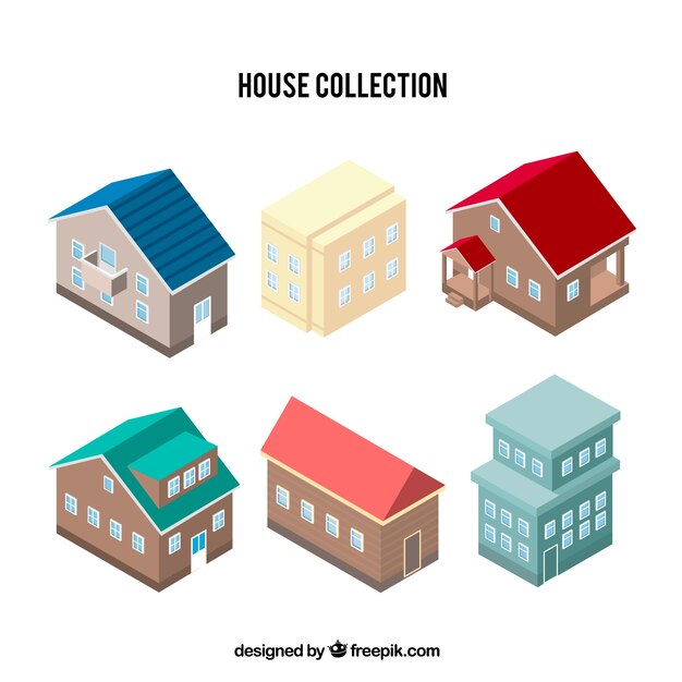 Colección de seis casas isométricas