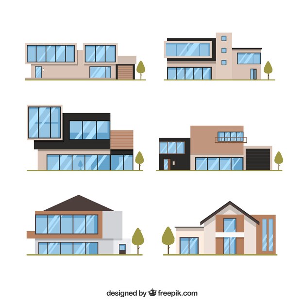 Colección de seis casas modernas en diseño plano