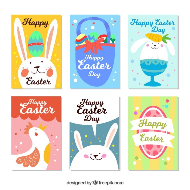 Colección de seis creativas tarjetas de pascua
