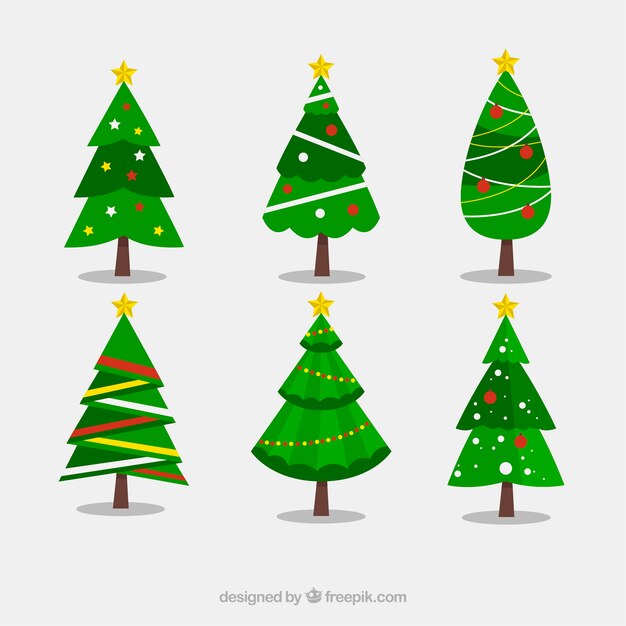Colección de seis decorados árboles de navidad