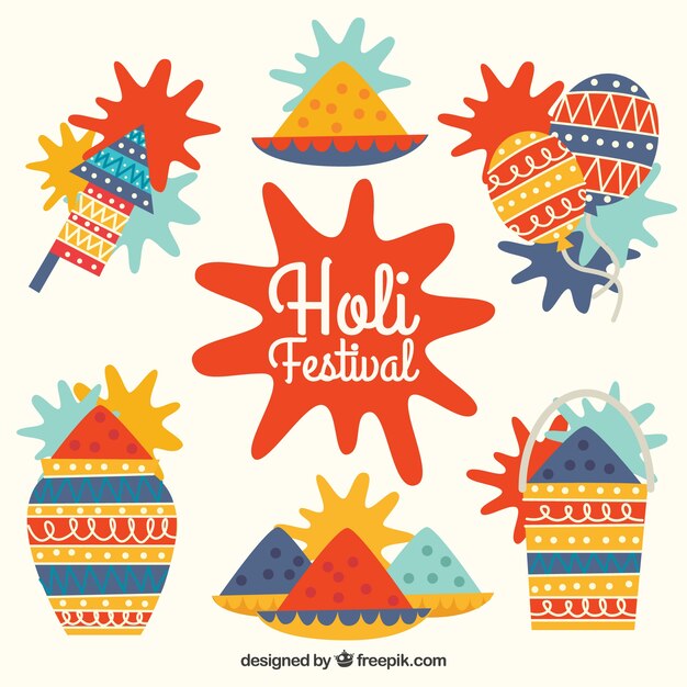 Colección de seis elementos para el festival de holi