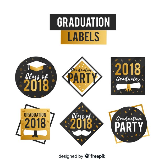 Colección de seis etiquetas de graduación