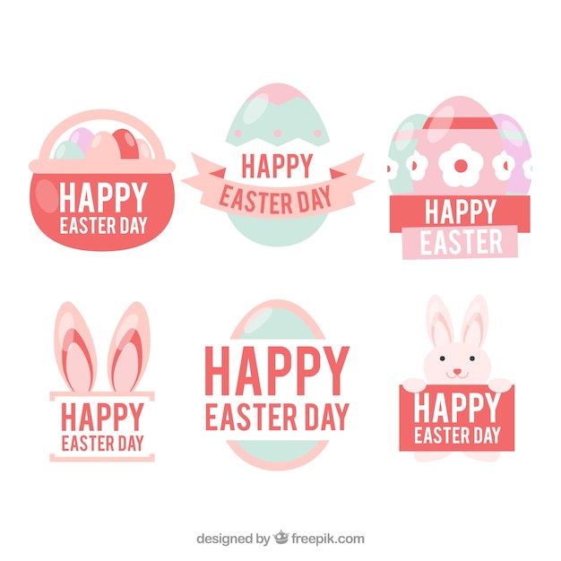 Vector gratuito colección de seis etiquetas de pascua