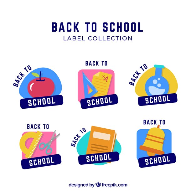 Colección de seis etiquetas de vuelta al cole