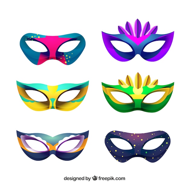 Vector gratuito colección de seis máscaras de carnaval brasileño