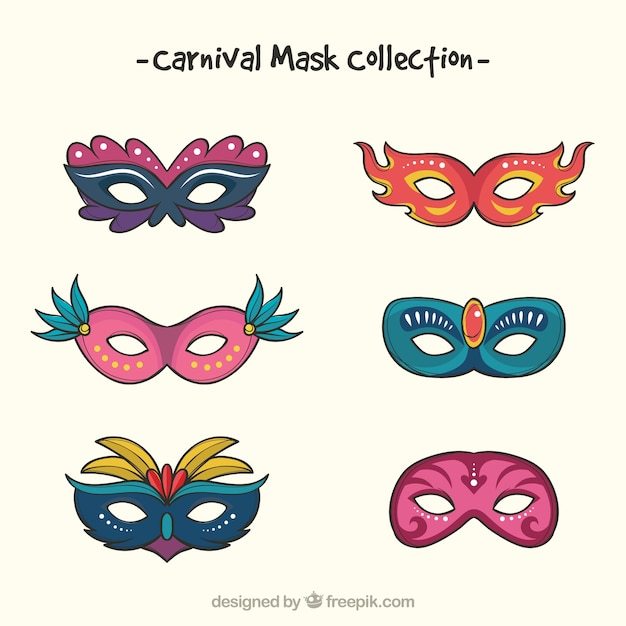 Vector gratuito colección de seis máscaras de carnaval