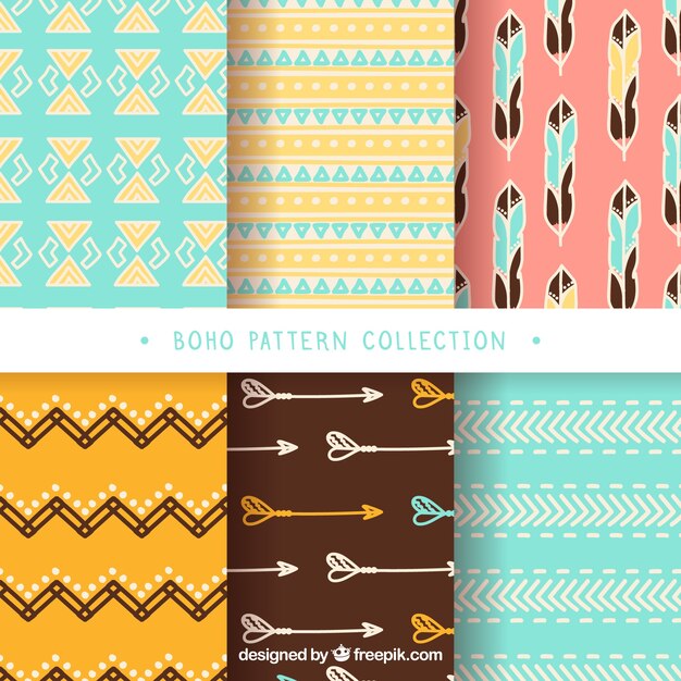Colección de seis patrones decorativos en estilo boho