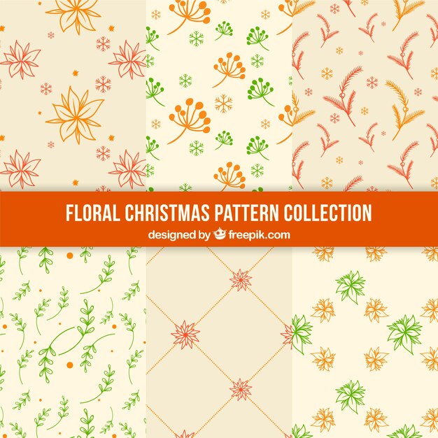 Colección de seis patrones florales geniales para navidad