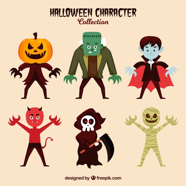 Colección de seis personajes principales de halloween